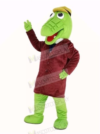 Green Crocodile with Hat Mascot Costume Animal