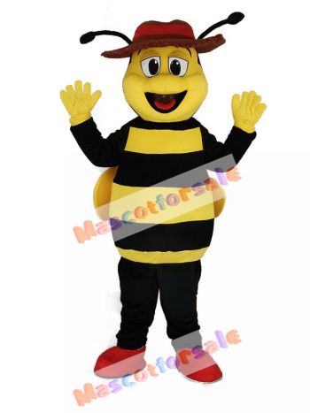 Happy Yellow and Black Bee Mascot Costume