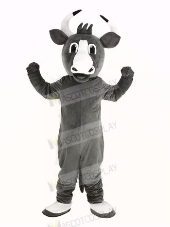 Happy Grey Bull Mascot Costume