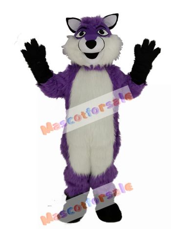 Purple Husky Dog with Long Hair Mascot Costume