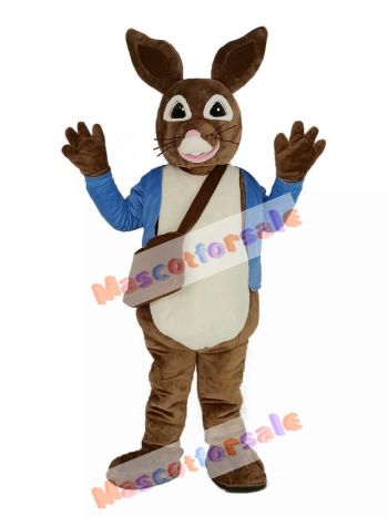Brown Peter Rabbit in Blue Coat Mascot Costume