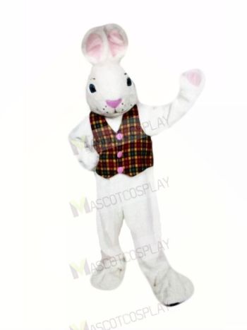 White Easter Bunny with Vest Mascot Costumes Cartoon