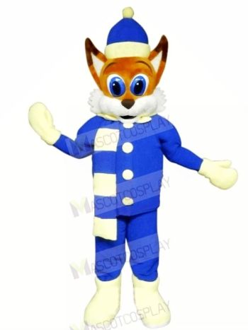 Brown Fox with Blue Suit Mascot Costumes Cartoon	