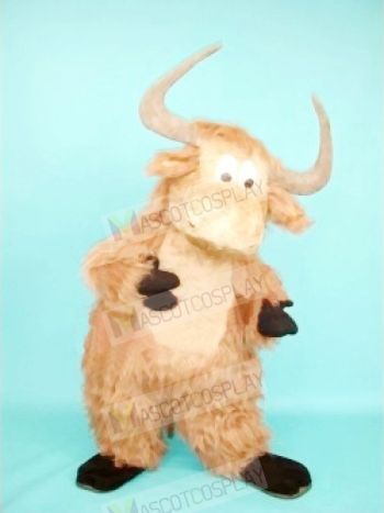 Cute Furry Brown Yak Mascot Costumes Cartoon	