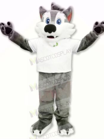 College Wolf with White T-shirt Mascot Costumes Cartoon