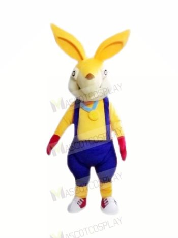 Yellow Rabbit with Blue Overalls Mascot Costumes Cartoon	