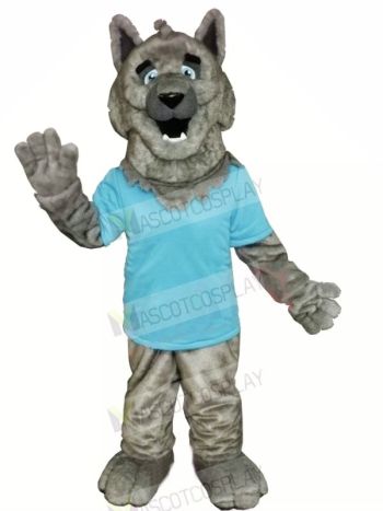 Grey Wolf with Blue T-shirt Mascot Costumes Cartoon