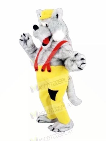 Happy Wolf with Yellow Hat Mascot Costumes Cartoon