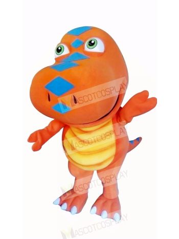 Orange Dinosaur with Big Eyes Mascot Costume Cartoon