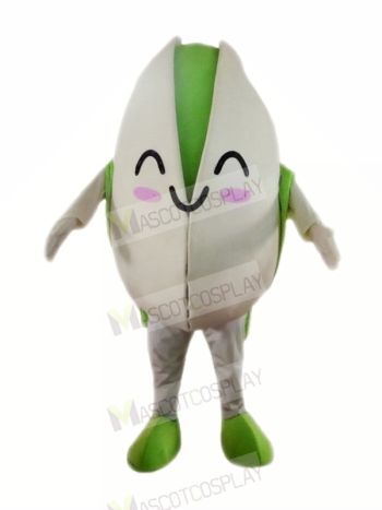 Smiling Pistachio Mascot Costume Cartoon