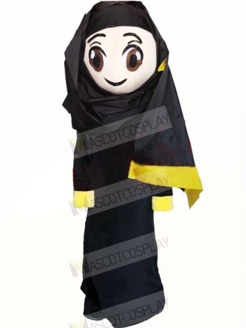 Cute Arab Girl in Black Dress Mascot Costume	