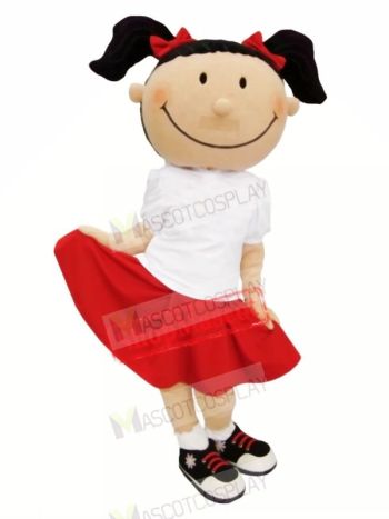 Cute Girl with Red Skirt Mascot Costume Cartoon