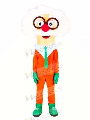 Funny Professor in Orange Coat Mascot Costume College