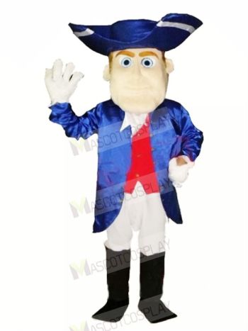 Friendly Patriot with Blue Coat Mascot Costume People