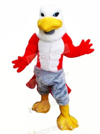 Friendly Muscle Hawk Mascot Costume Cartoon