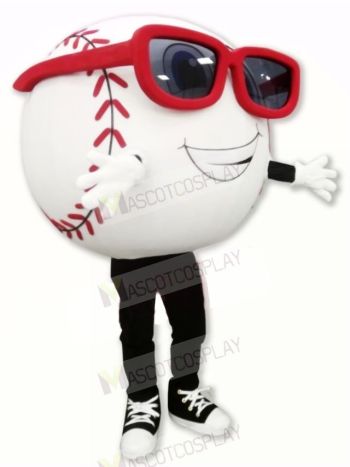 White Baseball with Glasses Mascot Costume Cartoon