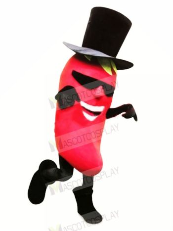Chili Pepper with Black Hat Mascot Costume Cartoon
