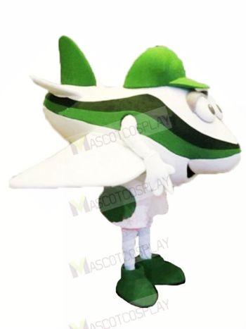 Green and White Aircraft Mascot Costume Cartoon	