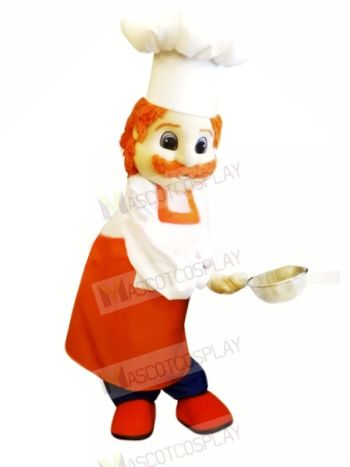 Chef Man in Orange Clothes Mascot Costume People