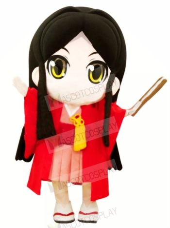 Japanese Girl with Big Eyes Mascot Costume Cartoon