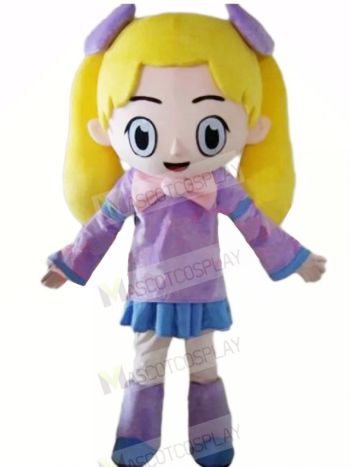 Girl with Yellow Hair Mascot Costume Cartoon 