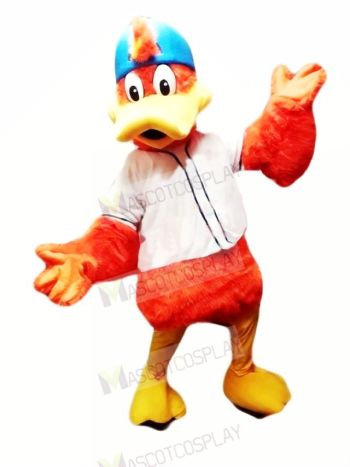 Orange Duck with White T-shirt Mascot Costume Cartoon 