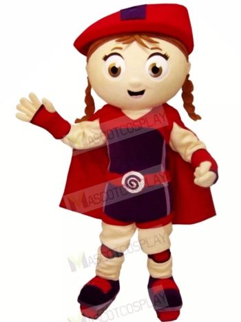 Cute Girl with Red Hat Mascot Costume Cartoon