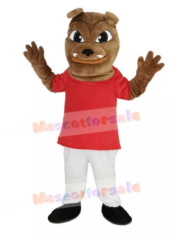Bulldog in Red T-shirt Mascot Costume