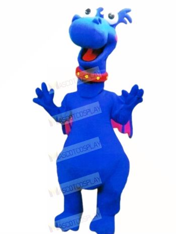 Blue Dragon with Pink Wings Mascot Costume Cartoon