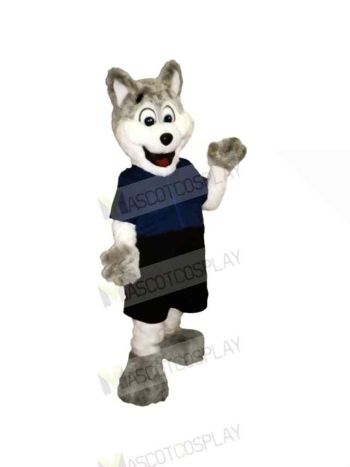 Gray and White Police Dog Mascot Costume Cartoon