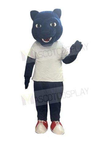 Blue Panther in White T-Shirt Mascot Costume
