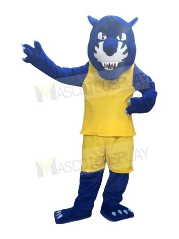 Blue Panther in Yellow Vest Mascot Costume