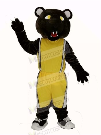 Dark Brown Panther with Yellow Sportswear Mascot Costume