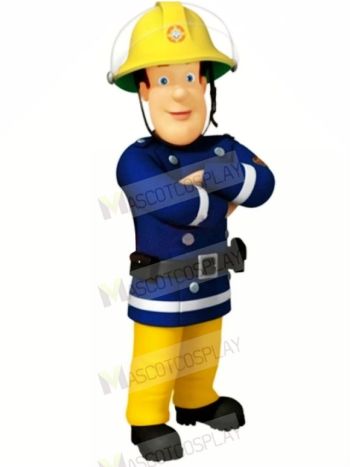 Blue Eyed Fireman Sam Mascot Costume Cartoon People