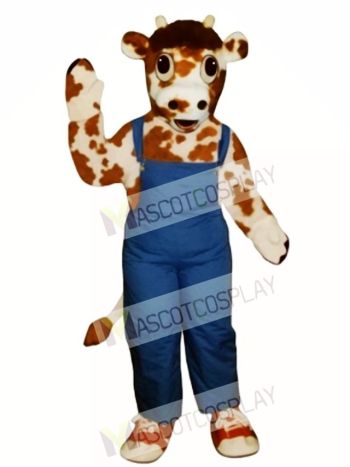 Calf with Overalls & Tennis Shoes Mascot Costume
