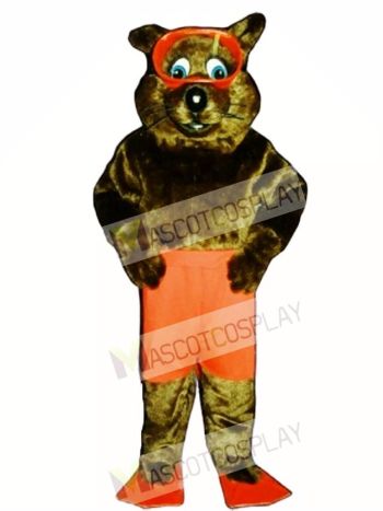 River Otter with Shorts, Fins & Goggles Mascot Costume