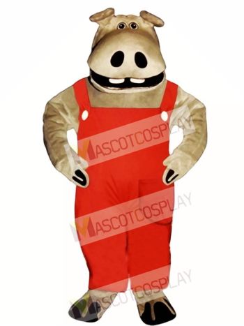 Hippie Hippo with Overalls Mascot Costume