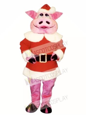 Hog with Santa Coat & Hat Christmas Mascot Costume