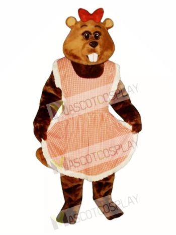 Gloria Beaver with Apron & Bow Mascot Costume