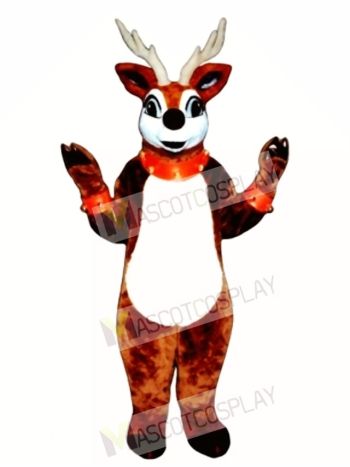 Cute Reindeer with Lite-up Nose Collar & Cuffs Mascot Costume