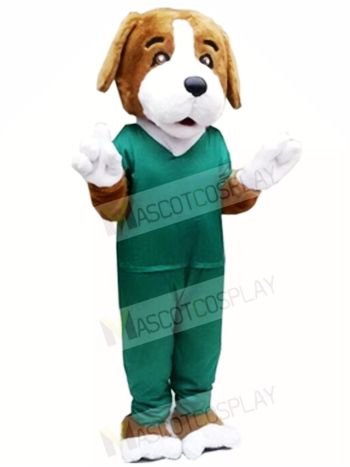 Brown Dog in Green Suit Mascot Costumes Animal 