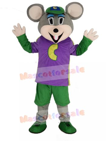 Chuck E. Cheese Mascot Costume Mouse with Purple T-shirt Cartoon
