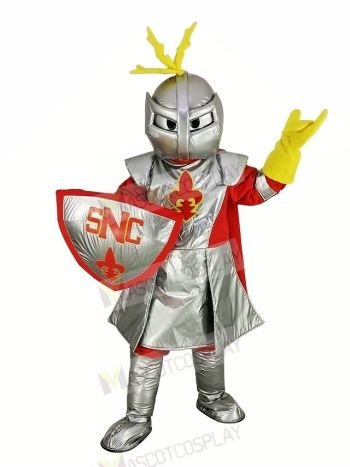 Silver Knight with Red Cloak Mascot Costume People
