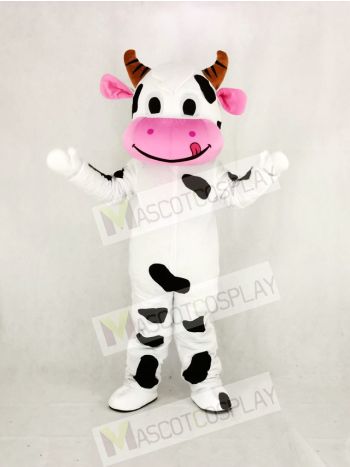 Cute Cow with Pink Mouth Mascot Costume Cartoon