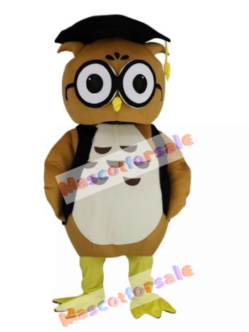 Brown Doctor Owl in Black Vest Mascot Costume
