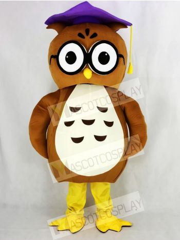 Brown Owl with Purple Cap Mascot Costume College