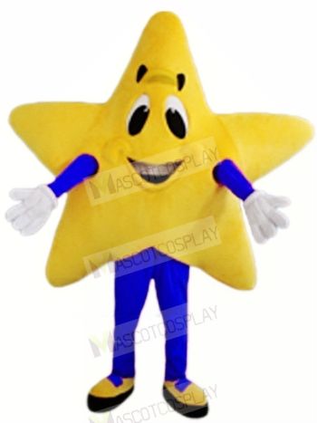 Yellow Twinkle Star with Blue Coat Mascot Costume Christmas Xmas