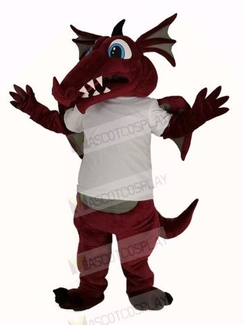 Wine Color Dragon in White T-shirt Mascot Costume