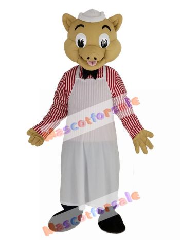 Chef Pig in White Apron Mascot Costume