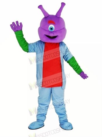 Alien with Purple Head Mascot Costume Cartoon